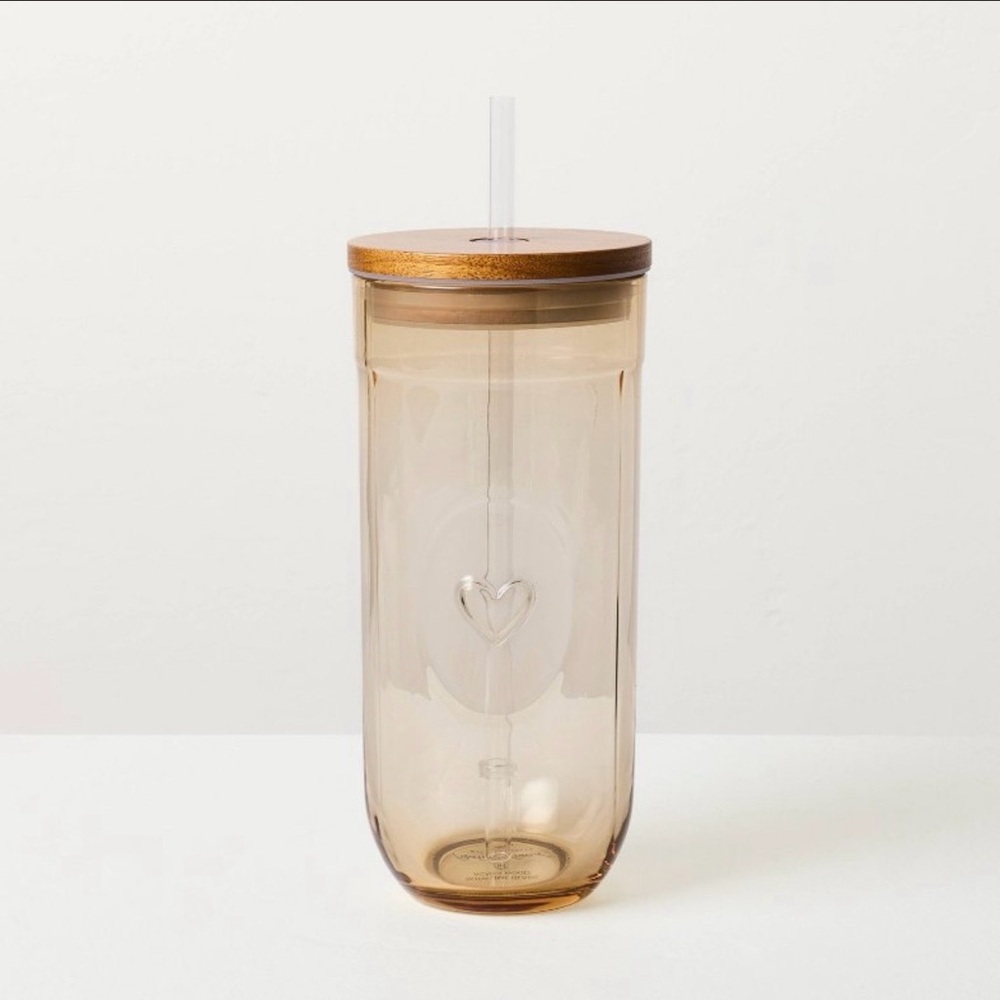 Hearth & Hand Magnolia Fluted Rounded Glass Tumbler with Heart Design